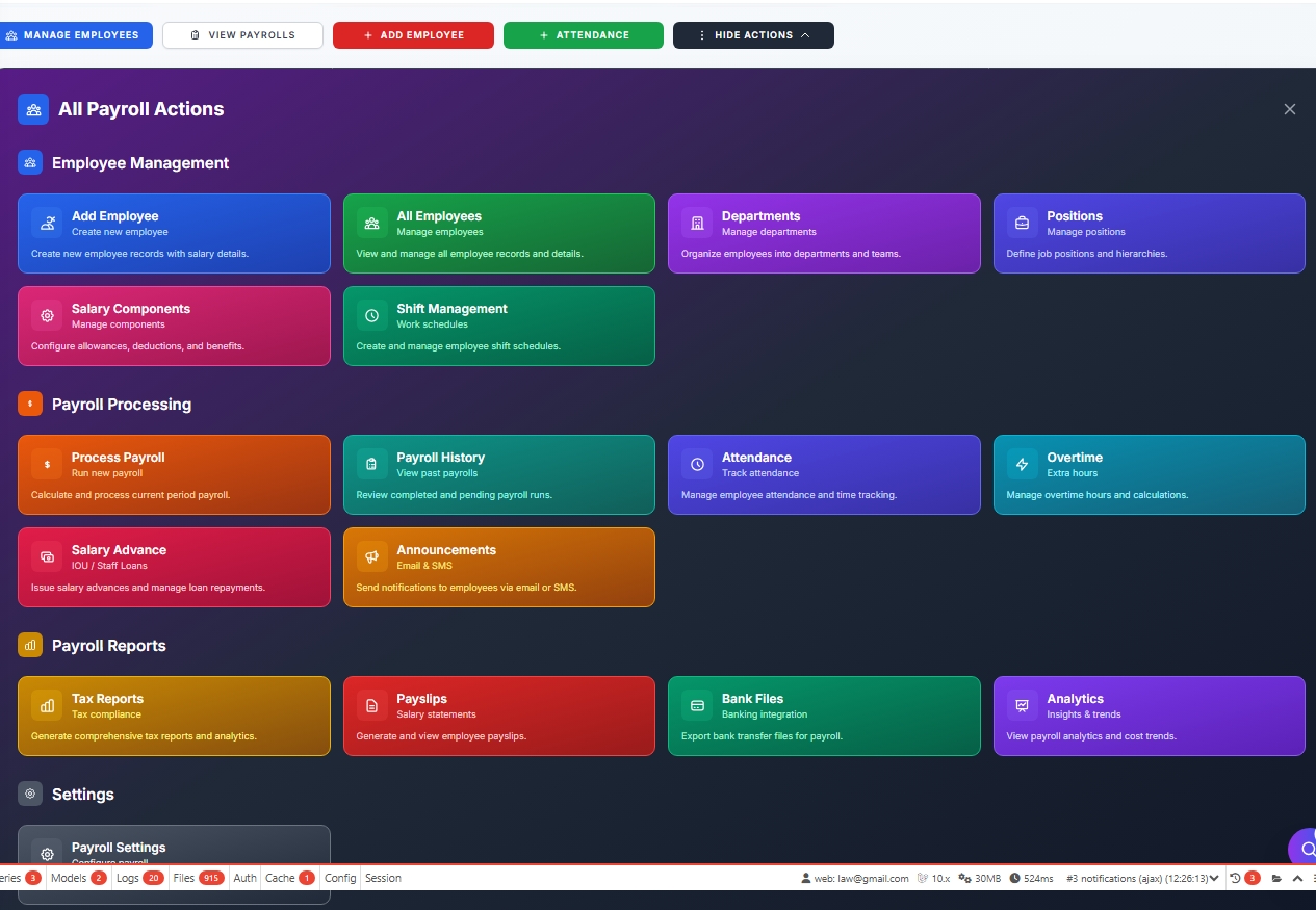 Payroll Actions Menu